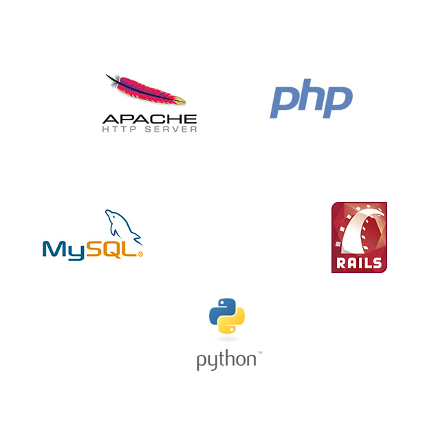 PHP, MySQL, Apache, Debian Linux, Ruby on Rails, Python